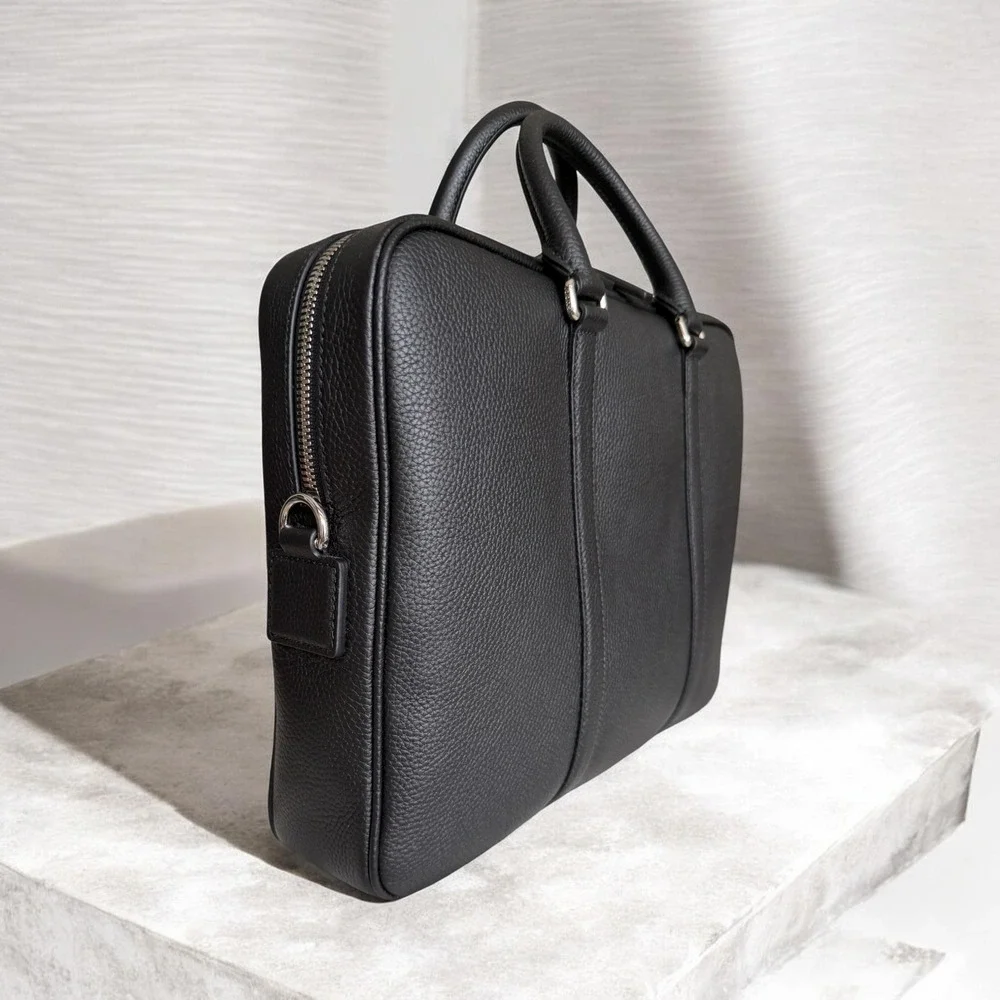 Gucci Men's 816767 Black Webbing-Trimmed Full-Grain Leather Briefcase, NWT